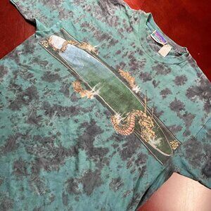 Y2K Mens NorthCrest Chinese Dragon Short Sleeve Aqua Tie Dye GRAIL Tee (Medium)